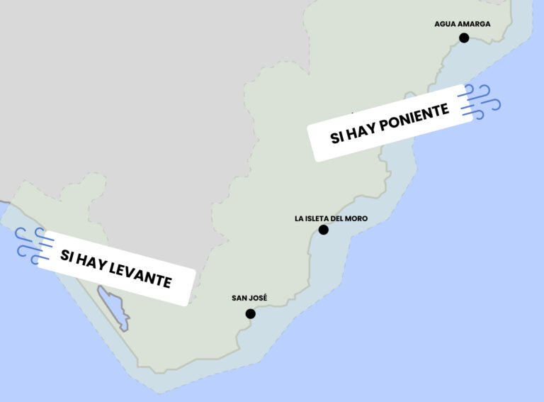 Mapa de zonas de Cabo de gata a donde ir con viento de poniente y levante cover